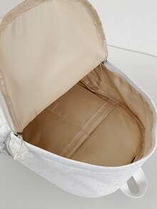 1pc Nylon Star Pattern Large Capacity Backpack, Fashionable Casual Backpack For Students, Commuting, Travel, Unisex - White - View 6