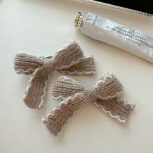 2个装女士可爱针织蝴蝶结发夹，刘海夹，马尾夹，甜美女孩发饰 - 彩色 - 查看 8