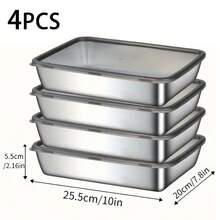 4pcs Set Of Stainless Steel Food Storage And Preservation Containers, Durable And Moisture-Resistant Kitchen Storage Boxes, Household Food Storage Containers, Portable Kitchen And Picnic Food Storage Boxes - Silver - View 3