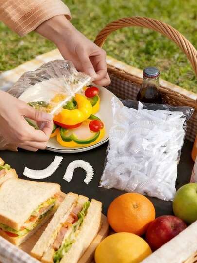 100pcs Disposable Food Wrap Bags With Elastic Band, Airtight Seal, Refrigerator Food Storage, No Cross-Contamination