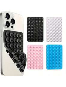 硅胶吸盘支架套装 4 件装，经典双面 40 个硅胶吸盘，手持自拍杆/支架，多功能粘性手机支架，可重复使用粘垫，用于手机支架或握持，方便自拍、视频等。易于粘贴，易于清洁，兼容 和安卓系统。非常适合淋浴时视频录制和摄影。节日礼物，手机配件，情人节礼物。 - 彩色 - 查看 2