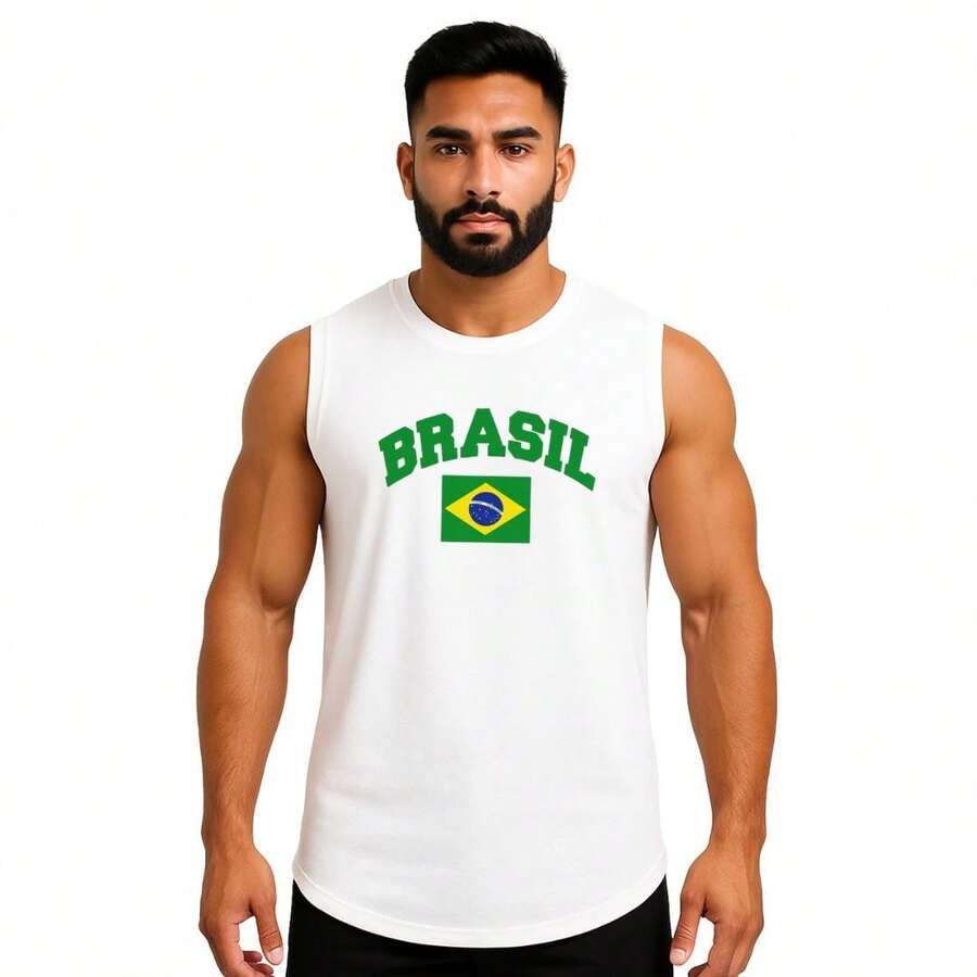 CHIELLA SPORTS Regata Masculina Brasil Copa 2026 Camiseta Treino Academia Blusa Longline Streetwear