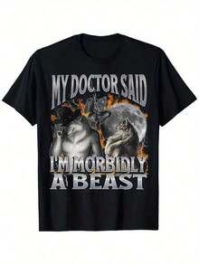 Men Plus Size Funny Werewolf Meme T-Shirt 'My Doctor Said I'm Morbidly A Beast' Graphic Cotton Round Neck Short Sleeve Black Perfect Halloween Gift For Men Women 220g Big Size L-3XL 4XL 5XL - màu đen - Xem 1