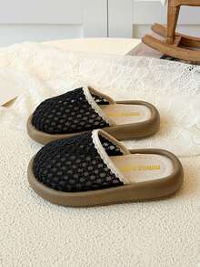 1 Pair 2026 Summer New Kids Lace Slippers, Girls' Soft Bottom Breathable Closed Toe Mules, Fashionable Casual Shoes - Black - View 3