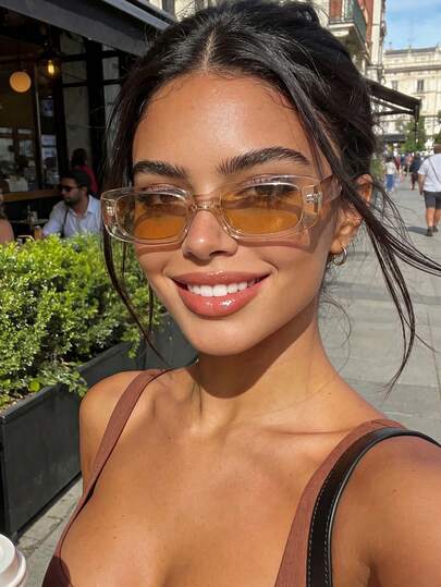 Women Men Champagne Y2K Retro Rectangle Small Frame Fashion Glasses, Classic Plastic Casual Decorative Shades For Daily Outfits