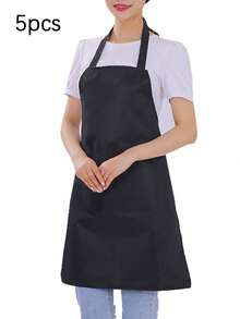 1/3/5pcs Women Polyester Aprons, Bib Style Aprons, Simple Black Aprons With Pockets, Thickened Waist Aprons With 2 Pockets, Fashionable Housework Aprons, Cooking Kitchen Aprons, Barbecue & Painting Aprons - Multicolor - View 17