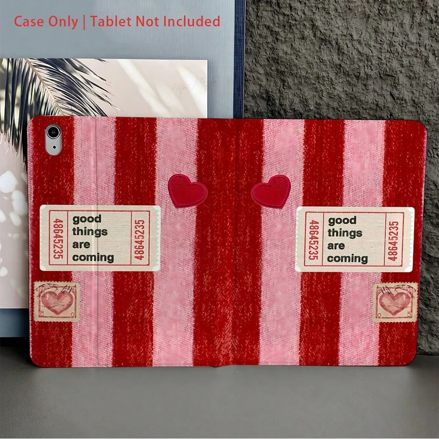 1 Pc Retro Stripe & Positive Quote Protective Tablet Case - Ideal For Sweet & Optimistic Style Enthusiasts With Pen Holder Compatible With IPad 10.9/10.2/ Air 5th Gen/Pro11/10th/9.7/Air 2/IPad (7th Gen)/ IPad (8th Gen)/IPad Air 4/5/IPad Pro 11/IPad 10th Generation 10.9-Inch 2022 Smart Case/IPad Air 13(M3 2025)/IPad Air 11(M3 2025)/IPad Air 11(M3 2025)/IPad 11(A16 2025)/Galaxy Tab S10+/S9/A9, Auto Sleep/Wake Function - Multicolor - View 1