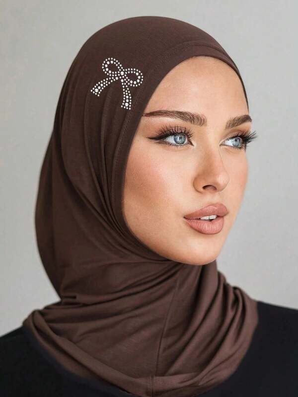 1件装女士简约水钻蝴蝶结速戴头巾，头巾帽，优雅时尚头巾，柔软舒适亲肤，适合日常佩戴，四季皆宜。