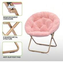Folding Saucer Chair For Adults With Ottoman, Circle Reading Chair For Bedroom, Living Room & Dorm, Furry Comfy Accent Seat With Metal Leg & Thick Padded For Small Spaces (Pink, 1 Pack) - Hồng/Vàng - Xem 8