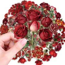 56款婚礼装饰玫瑰贴纸套装，珍珠点缀和心形PET贴纸，适用于浪漫项目、邀请函和礼品标签，透明全息贴纸 - 56 - 查看 2