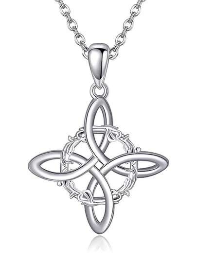 1件925纯银简约女巫结吊坠项链，适合女性日常佩戴，生日、周年纪念日送给女友、妻子、母亲的礼物