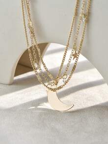 Nooxian 3件套女士星月锆石吊坠项链（吊坠数量随机）（压扁后的数量和间距随机） - 金黃色 - 查看 2