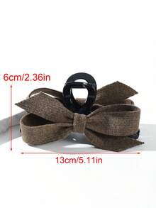 1个纯色法式双面蝴蝶结大号发爪夹，优雅发爪发饰，适合日常佩戴，时尚发夹，女士发饰 - 卡其色 - 查看 5