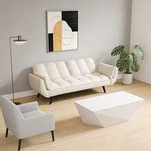 This 74-Inch Living Room Sofa Features Two Soft Armrest Cushions, Offering Comfortable Seating, Easy Assembly, And Is A Multi-Functional Sofa Suitable For Apartments, Bedrooms, And Small Spaces. - Màu be - Xem 3