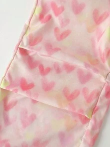 3pcs/Set Girls Casual Cream White Hollow Long Sleeve Top + White Tank Top + Pink Heart Cargo Wide Leg Pants Outfit, Suitable For Summer - Pink - View 10