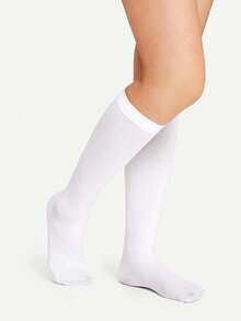 3双装女士白色过膝袜，休闲日常穿着 - 白色 - 查看 4