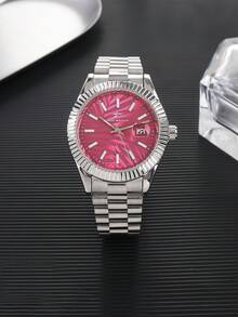 RICECGO 1pc Men's Quartz Watch Distinctive Textured Design For Standout Appeal Premium Stainless Steel Bracelet With Premium Feel Features Date Display Blends Business And Casual Styles With Personalized Infuses Outfits, Cool Energy - Silver - View 8