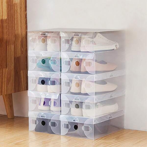 schuhregal, 20er-Pack, transparente schuhschrank, faltbare Schuhaufbewahrungsboxen aus Kunststoff, stapelbare schuh regal, Schuhaufbewahrungsboxen für Damen und Herren, Sportschuhe, Stiefel, Sandalen (28 x 18 x 9,5 cm)