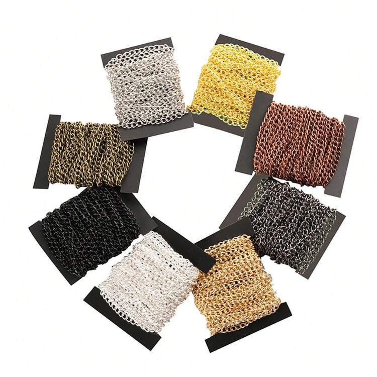 2m Fashionable Metal Iron Densely Woven Cross & O-Shape Extension Chain, Suitable For DIY Necklace, Bracelet, Jewelry, Bag Decoration - Multicolor - View 2