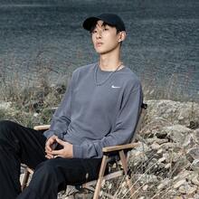 Nike French Terry Embroidered Casual, Versatile, Comfortable, And Durable Pullover Crewneck Sweatshirt, Unisex. - Dark Grey - View 1