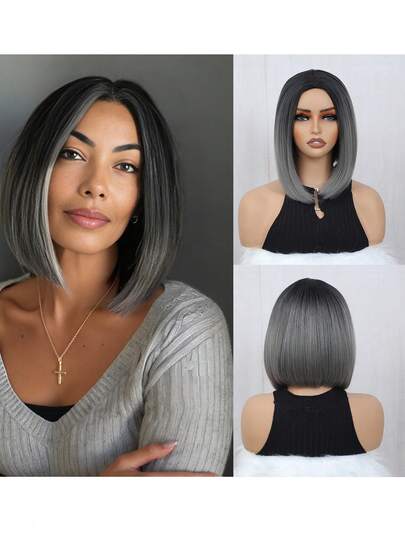 12 Inch Natural Short Straight Balck Colourful Bob Wig High Temperature Hair For Women Middle Part Straight Hair Wig Holiday Daily Party Fashion Style Synthetic Hair Wig For Halloween And Christmas New Year Carnival Music FestivalCosplay Heat Resistant Wigs