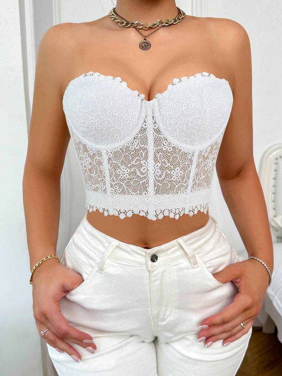 mimilemon 女士蕾丝钢圈文胸，配有可拆卸肩带 - 提拉支撑，侧边支撑，性感舒适，时尚日常穿着 - 白色 - 查看 1