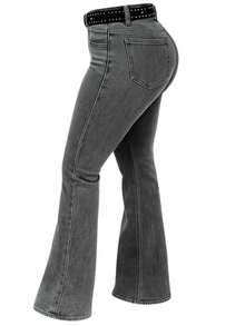 Women's Premium Line Plain High-Waisted Flare Jeans With Lycra For Rodeo, Horseback Riding, And Cowboy Events. - Graphite Gray - View 3