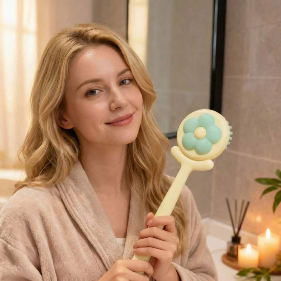 花朵造型沐浴刷，软毛背部按摩刷，背部按摩神器，背部按摩沐浴神器，长柄浴室沐浴刷 - 多色 - 查看 1