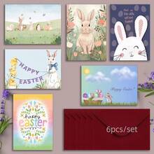 1/6pcs Interactive Easter Maze Greeting Cards With Kraft Paper Envelopes, Creative Easter Egg & Bunny Activity Cards, Fun Holiday Stationery Set For School And Party Exchanges - Multicolor - View 7