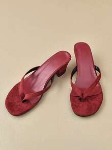 Women's Thong High Heel Sandals, Outdoor Sexy Fashion Simple Timeless Elegant Versatile Waterproof Beach Sandals - Burgundy - View 3