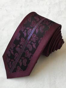 Men's Slim 3D Tie With Glitter, Slim (6cm), Casual Fabric. - 酒紅色 - 查看 1