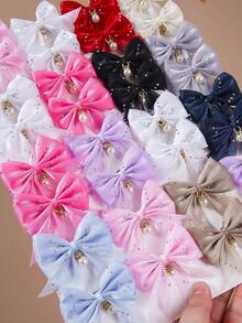 8pcs/Set Girls Multicolor Pearl & Rhinestone Decor Hairclips, Mesh Bow, Side Bangs, Minimalist Fringe Clips, Sweet & Versatile Hair Accessories, Suitable For Daily Use & Back To School - Multicolor - View 3