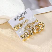 VKME 18PCS Metal Material Asymmetrical Bow Zirconia Fresh Lovely Earrings Ladies Casual Wear - Yellow Gold - View 4