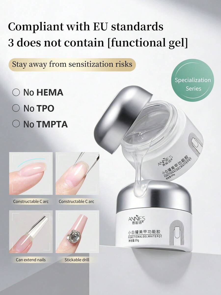 annies 20g Tanpa Menambahkan Gel Dasar Kalengan dan Gel Lapisan Atas Perekat Fungsional Bor Konstruksi Ekstensi Kutek Kuku Gel Kuku