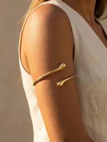 1pc Bohemian Vacation Lava Open Arm Chain Fashion Bracelet, Liquid Geometric Metal Bangle, Suitable For Parties, Gifts, Daily Wear, Travel - Gold - View 2