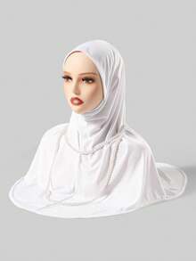 2件套女士纯色弹力头巾配珍珠项链，方便实用，适合搭配头巾、长袍、日常佩戴、聚会、旅行、祈祷等场合——优雅高贵 - 彩色 - 查看 4