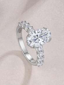 1pc Elegant 4-Prong 4ct Moissanite Lucky Ring, 925 Sterling Silver, Proposal & Anniversary Gift, Bridal Jewelry For Wife And Girlfriend - Silver - View 5