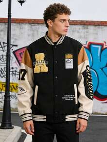 Men's Varsity Letterman Jacket For Streetwear & Daily Wear - Black - View 6