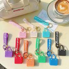 Cute Beach Hole Keychain Portable Simple Mini Car Key Chain Soft Silicone Fashion Seaside Big Basket Hanging Ornaments Bag PZPW - 粉色 - 查看 7