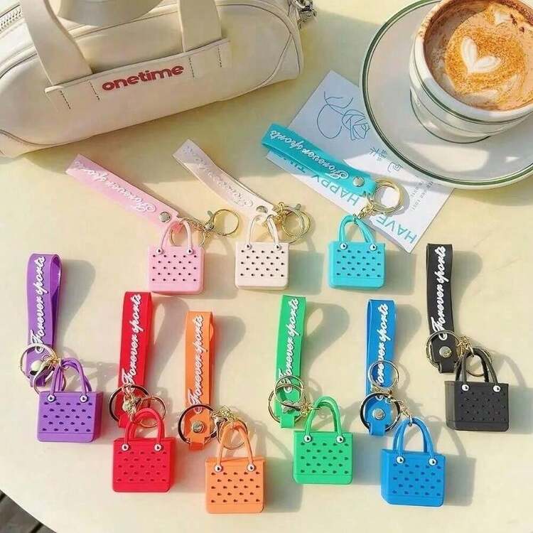 Cute Beach Hole Keychain Portable Simple Mini Car Key Chain Soft Silicone Fashion Seaside Big Basket Hanging Ornaments Bag PZPW - Màu xanh lam - Xem 7