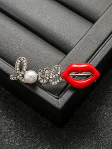 一套情人节红色水晶唇形胸针，红色心形胸针，优雅时尚珠宝礼物，适合女性在约会和各种场合佩戴 - 紅色 - 查看 8