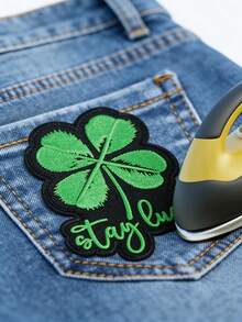 1pc "Stay Lucky" Four-Leaf Clover Embroidered Patch, Inspirational Design, Iron-On Or Sew-On Decorative Badge For Clothing, Backpacks, Jeans, Hats, DIY, Great Gift For Birthday, Graduation, Holidays - Four-leaf Clover - View 4