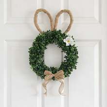 1 Stück/Osterhase Kranz, Eukalyptus grünes Blatt Hasenohren-förmiger Kranz, Leinen Schleife Heim Dekoration Anhänger, Tür Hänger & Wand Dekor Kranz Ornament - Hasen-Kreisblumenkranz - Übersicht 9