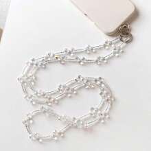 1pc Water Drop Crystal Beaded Phone Lanyard Strap, Transparent Bead Chain Fashionable Lightweight Phone Charm Detachable For Bag, Includes Transparent Clip - Multicolor - View 6