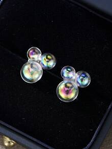 1 Pair Rainbow Bubble Earrings, Color-Changing Kaleidoscope Earrings, Cool Earrings Inspired By Demons, Gift Earrings - Silver - View 4