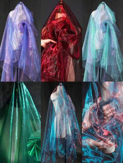 1m*1.5m Iridescent Flashing Gradient Organza Tulle Fabric For Evening Gown Fashion Design Shiny Clothes Party Stage Decoration Gift Wrapping