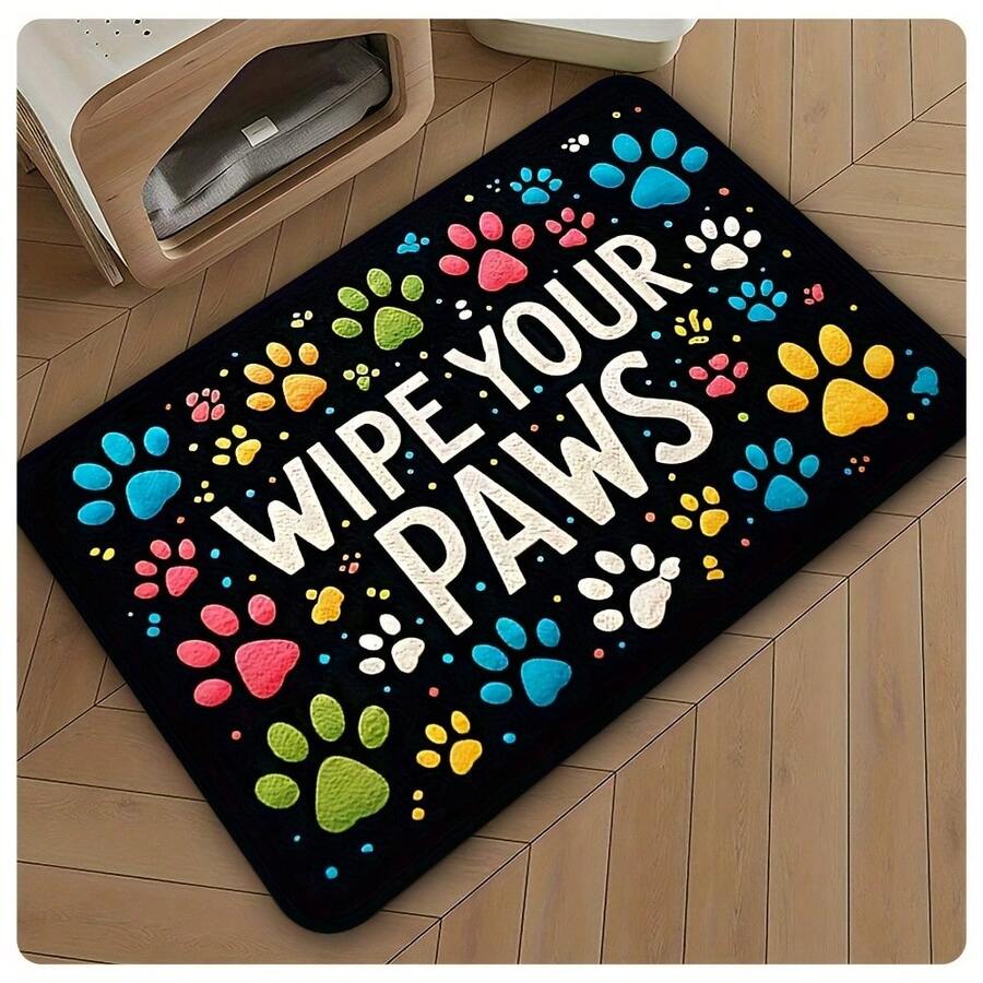 1pc "Wipe Your Paws" Pattern Dog Feeding Mat - 2D Flat Print Non-Woven Flannel, Easy-To-Clean Pet Bowl Pad For Cats &Amp; Hounds, Perfect Home Use Gift Idea With Holiday Decorations. - 2D Flat Print Nonwoven Flannel - View 1