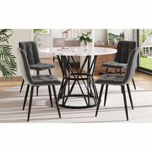 Dining Table & Chair Sets - Black + Grey + MDF + Velvet - View 8