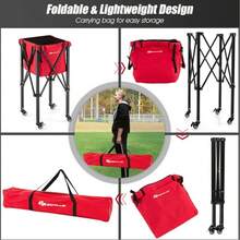 Foldable Tennis Ball Hopper, Lightweight Aluminum Tennis Ball Basket With Wheels, Removable Bag, Side Pockets, Carry Bag, Portable Sports Teaching Cart Holds 150 Tennis Balls - 紅色 - 查看 3