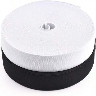 扁平细编织松紧带，适用于缝纫，2卷装，可用于缝制腰带和裤腰，适用于服装、DIY工艺品，高弹力，耐用